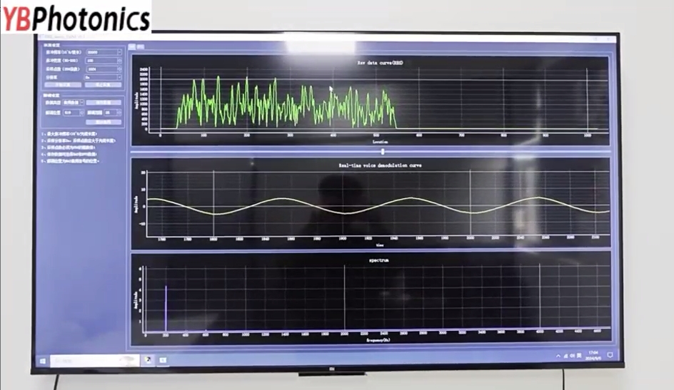 Distributed fiber optic acoustic sensing system tests different vibrations with PZT and restores the signals.