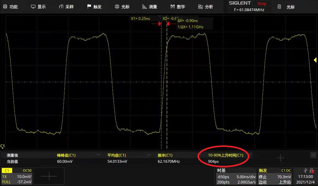 Screenshot of PD10A-500M's rise time test